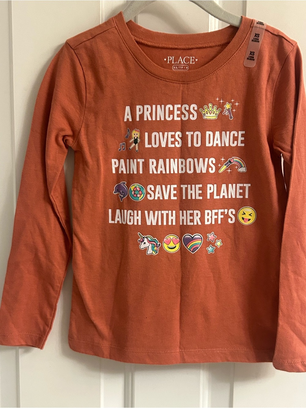 NWT-Girls Children Place Dark Orange Long-Sleeve Graphic Tee - 'A Princess'